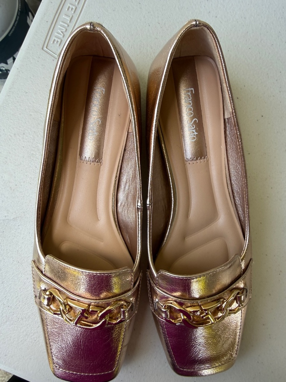 Franco Sarto Women’s Tiari Metallic Rose Gold Square Toe Gold Chain Flats 7 - Picture 7 of 17